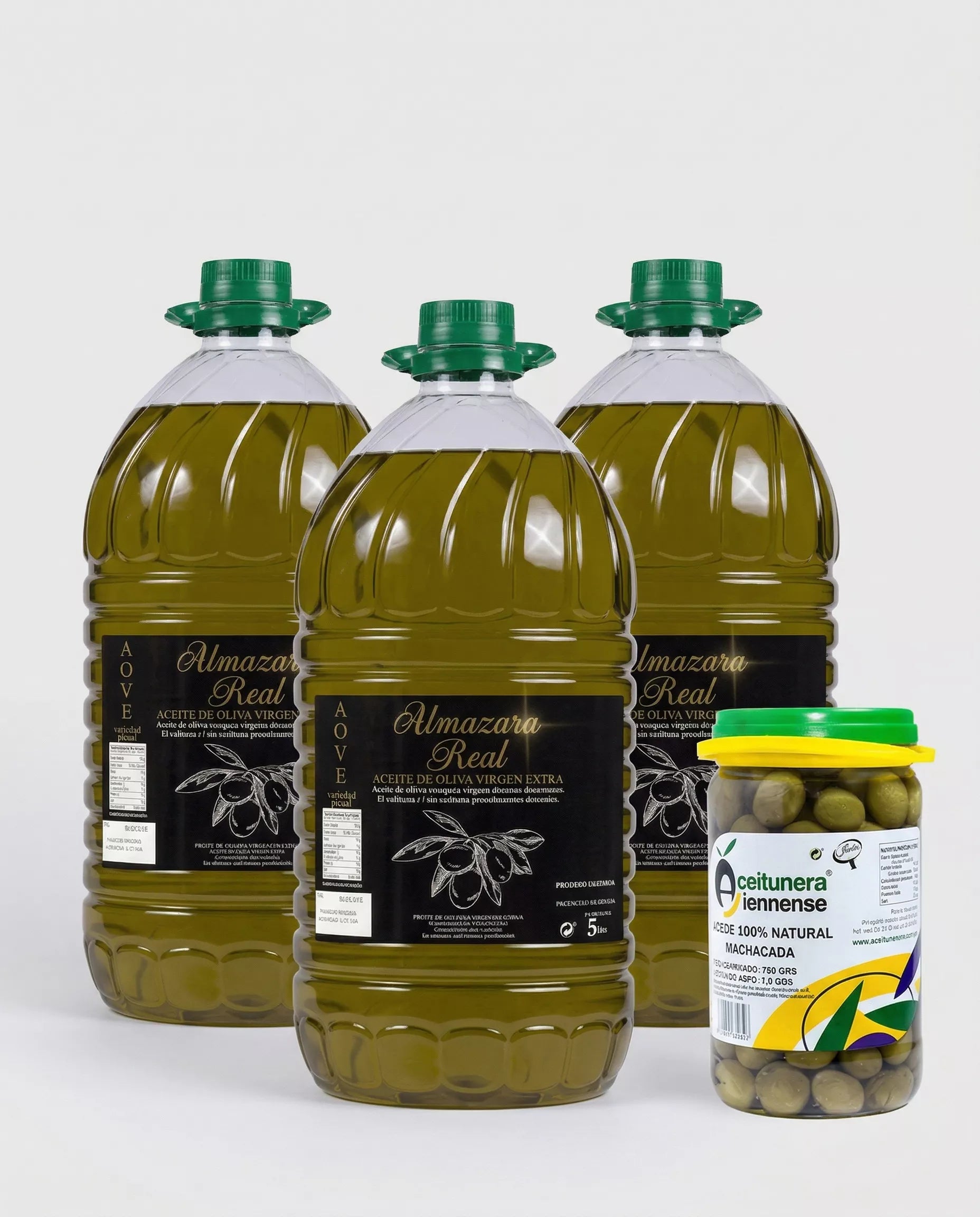 Lote 3 Garrafas Aceite de Oliva 5L Picual Jaén más Aceitunas Naturales