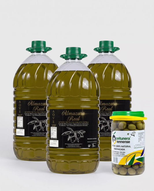 Picual-AOVE 5L-Caja 3 uds.+aceitunas NATURALES